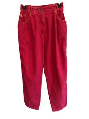 High-Waist Red Cotton Tapered Pants